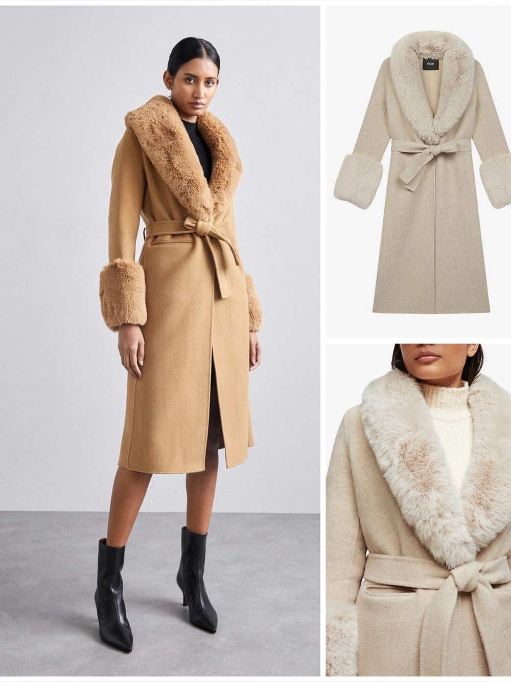 Maje ~ Galaxyre Faux Fur-Trimmed Wool Blend Coat